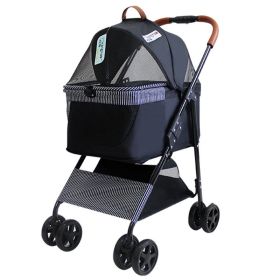 Portable Pet Stroller Cat Trolley, Dog Travel Cart Pram Shockproof Pet Detachable Strolling Cart, Puppy Pushchair Four-Wheeled (Color: Black)